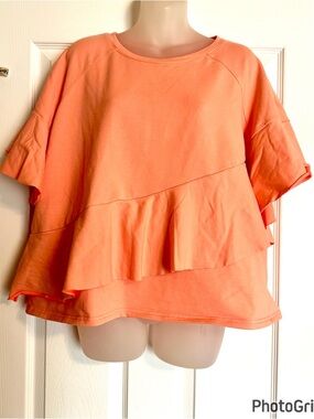 project RUNWAY Coral Ruffle Short-Sleeve Sweatshirt